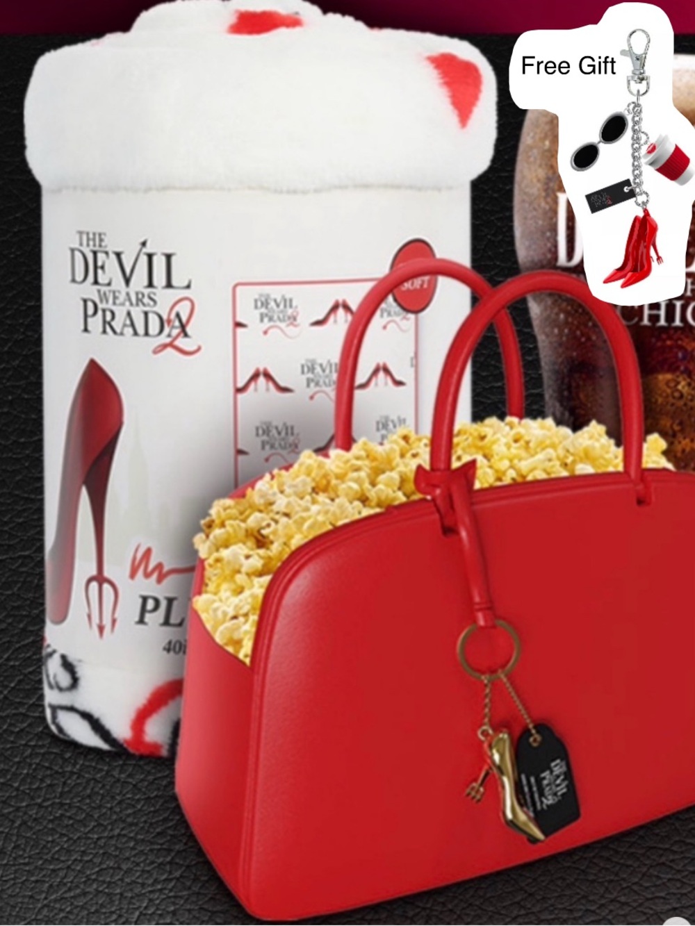 The Devil wears Prada2 Handbag-Popcorn  Bucket w/ Charm,Plush Blanket & FreeGift